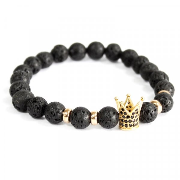 (image for) Gold Crown / Lava Stone - Gemstone Bracelet