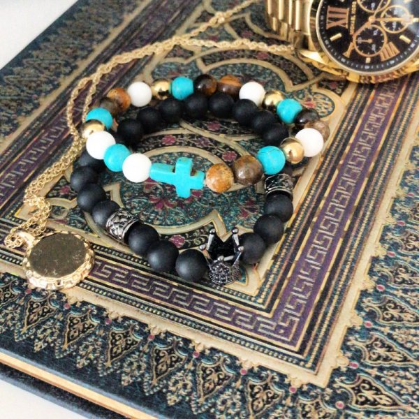 (image for) Gold Hamsa / White Stone - Gemstone Bracelet