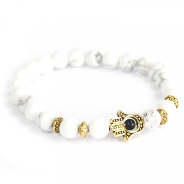 (image for) Gold Hamsa / White Stone - Gemstone Bracelet