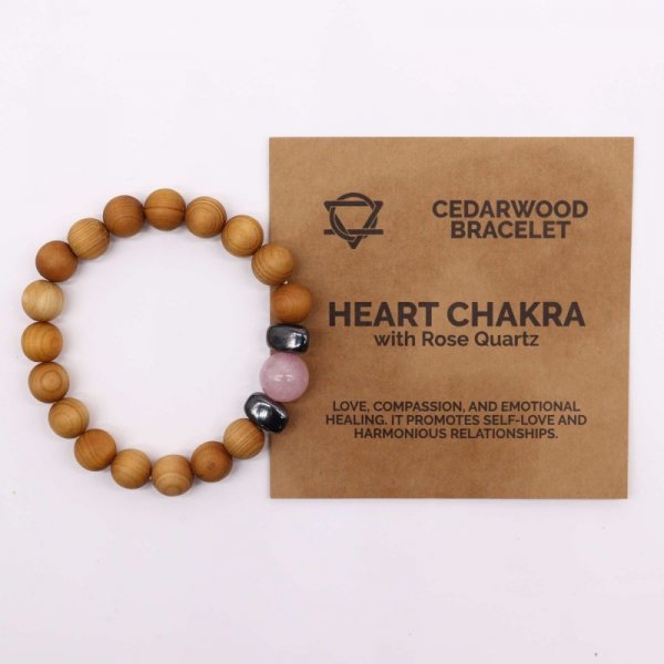 (image for) Cedarwood Heart Chakra Bangle with Rose Quartz