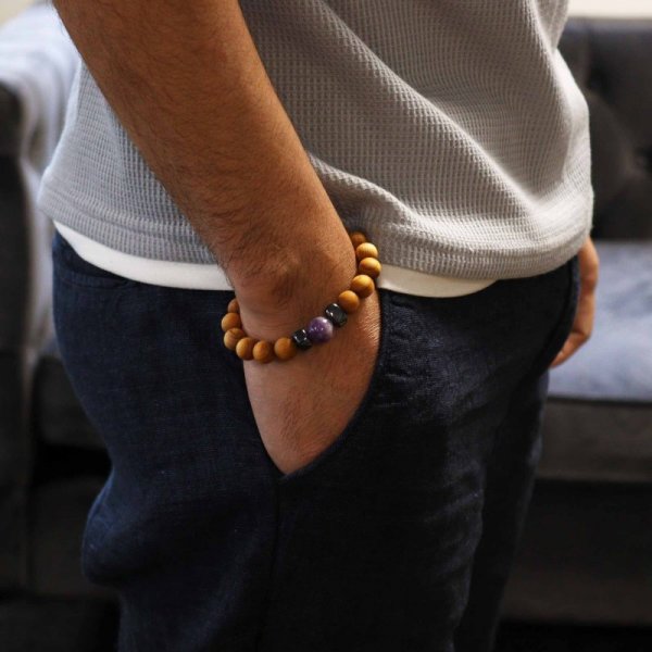 (image for) Cedarwood Third Eye Chakra Bangle with Amethyst