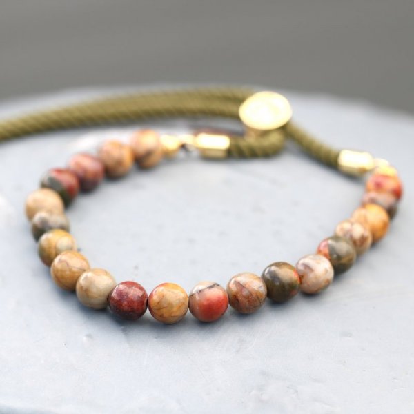 (image for) 18K Gold Plated Gemstone Moss String Bracelet - Picasso Jasper