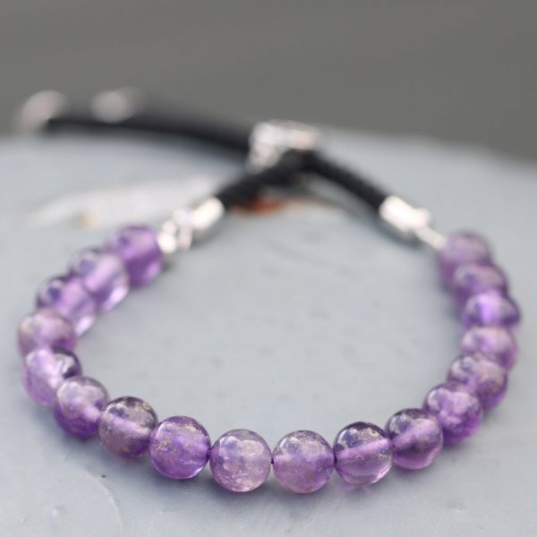 (image for) 925 Silver Plated Gemstone Black String Bracelet - Amethyst