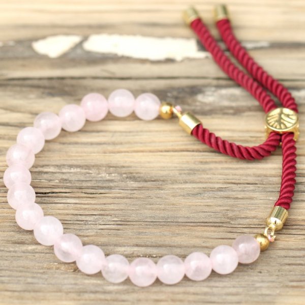 (image for) 18K Gold Plated Gemstone Bordeaux String Bracelet - Rose Quartz