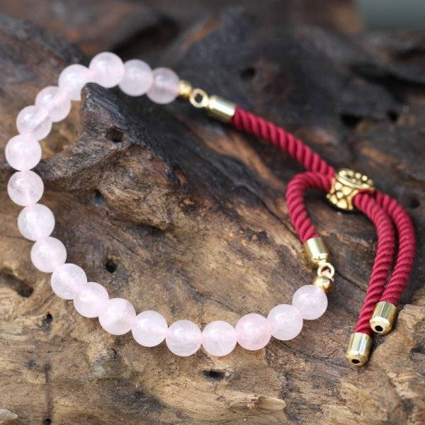 (image for) 18K Gold Plated Gemstone Bordeaux String Bracelet - Rose Quartz