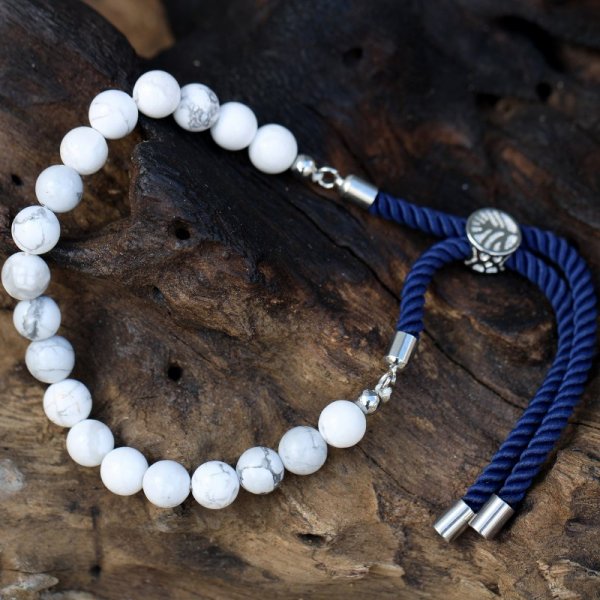 (image for) 925 Silver Plated Gemstone Navy String Bracelet - White Howlite