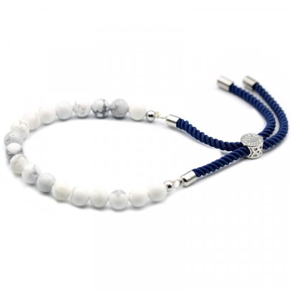 (image for) 925 Silver Plated Gemstone Navy String Bracelet - White Howlite