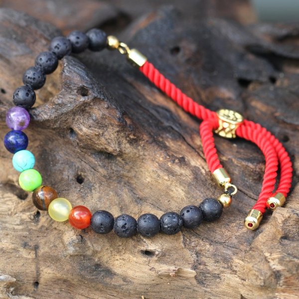 (image for) 18K Gold Plated Gemstone Royal String Bracelet - Lava Stone Chakra