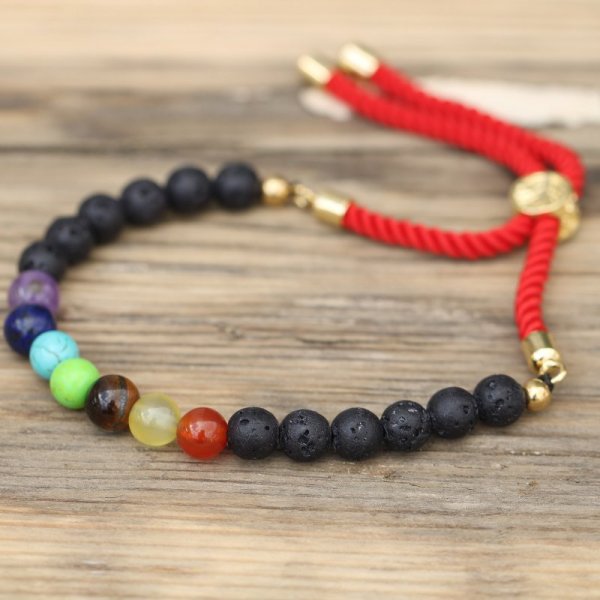 (image for) 18K Gold Plated Gemstone Royal String Bracelet - Lava Stone Chakra