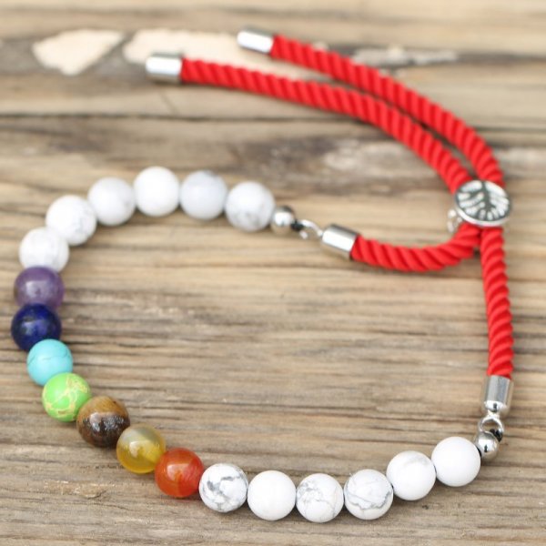 (image for) 925 Silver Plated Gemstone Royal Red String Bracelet - White Howlite Chakra