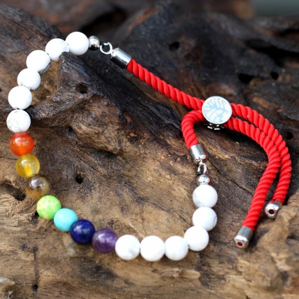 (image for) 925 Silver Plated Gemstone Royal Red String Bracelet - White Howlite Chakra