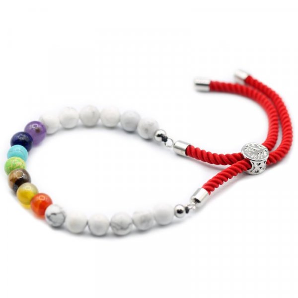 (image for) 925 Silver Plated Gemstone Royal Red String Bracelet - White Howlite Chakra