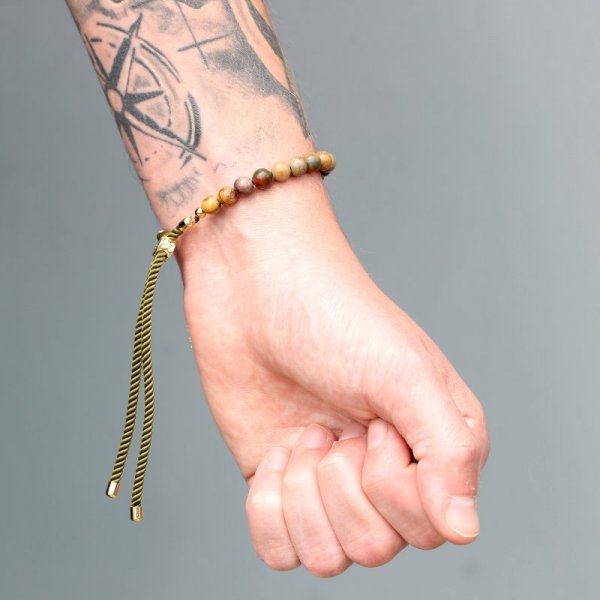 (image for) 18K Gold Plated Gemstone Black String Bracelet - Tiger Eye