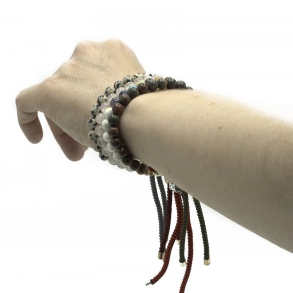 (image for) 925 Silver Plated Gemstone Charcoal String Bracelet - Dalmatian Jasper