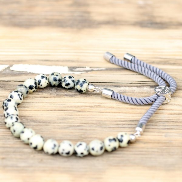 (image for) 925 Silver Plated Gemstone Charcoal String Bracelet - Dalmatian Jasper