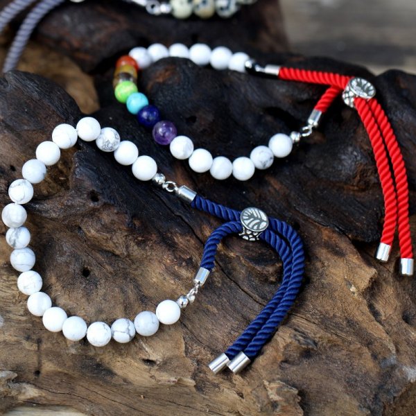 (image for) 925 Silver Plated Gemstone Charcoal String Bracelet - Dalmatian Jasper