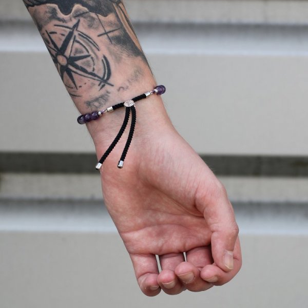 (image for) 925 Silver Plated Gemstone Charcoal String Bracelet - Dalmatian Jasper