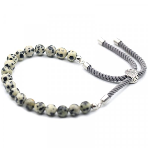 (image for) 925 Silver Plated Gemstone Charcoal String Bracelet - Dalmatian Jasper
