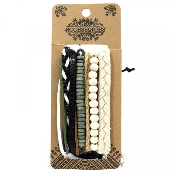 (image for) Mens Bracelet Sets - Green & Natural (asst)