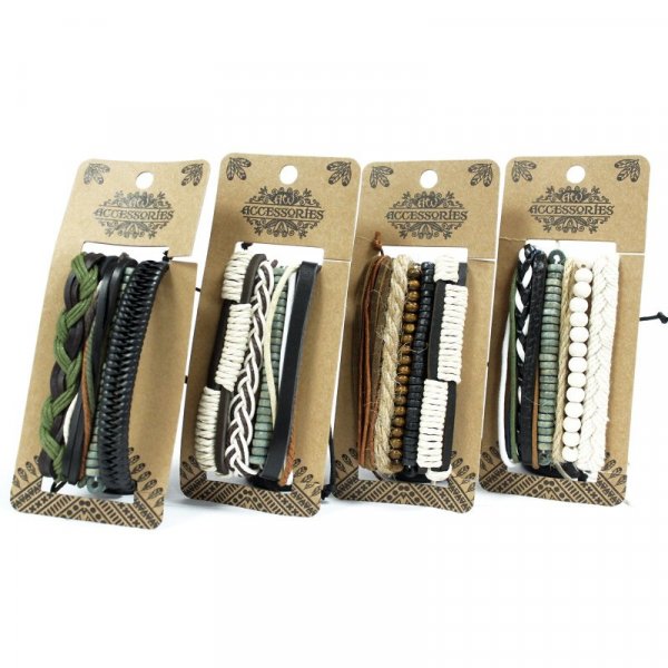 (image for) Mens Bracelet Sets - Green & Natural (asst)