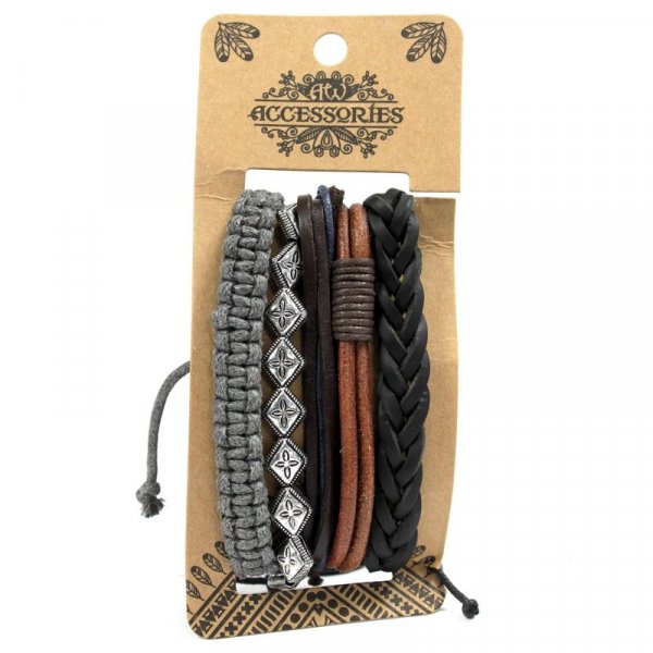 (image for) Mens Bracelet Sets - Metal & Leather (asst)