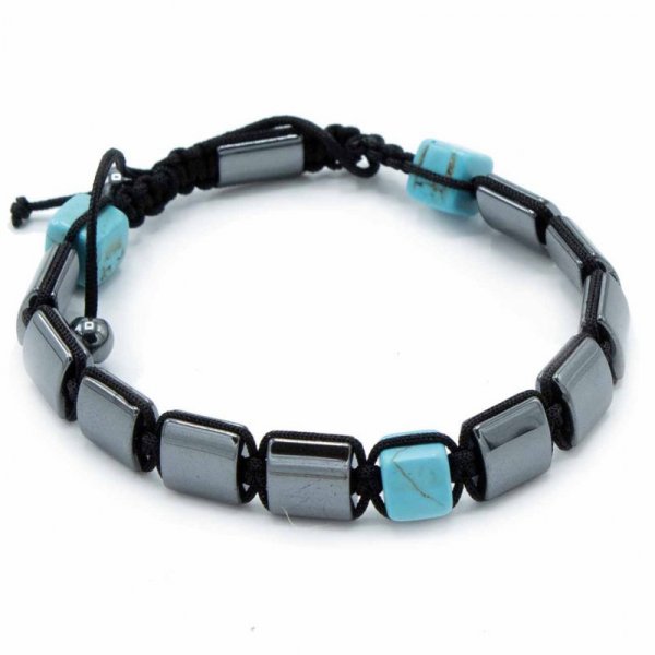 (image for) Magnetic Hematite Shamballa Bracelet - Turqoise Cuboids