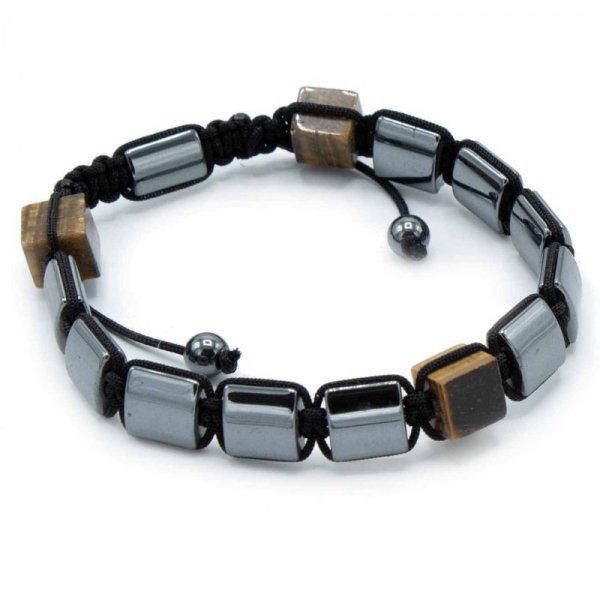 (image for) Magnetic Hematite Shamballa Bracelet - Tiger Eye Cuboids