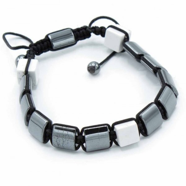 (image for) Magnetic Hematite Shamballa Bracelet - White Jasper Cuboids