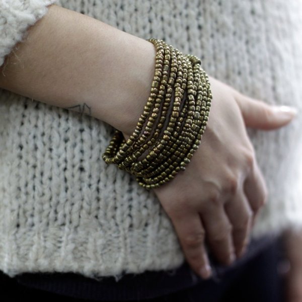 (image for) Multi-Bead Bangle Wooden Clasp - Assorted Gold/Bronze