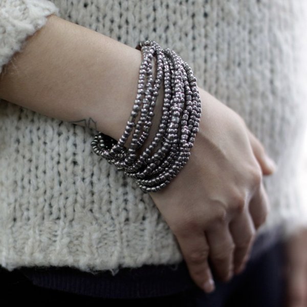 (image for) Multi-Bead Bangle Wooden Clasp - Assorted Gold/Bronze