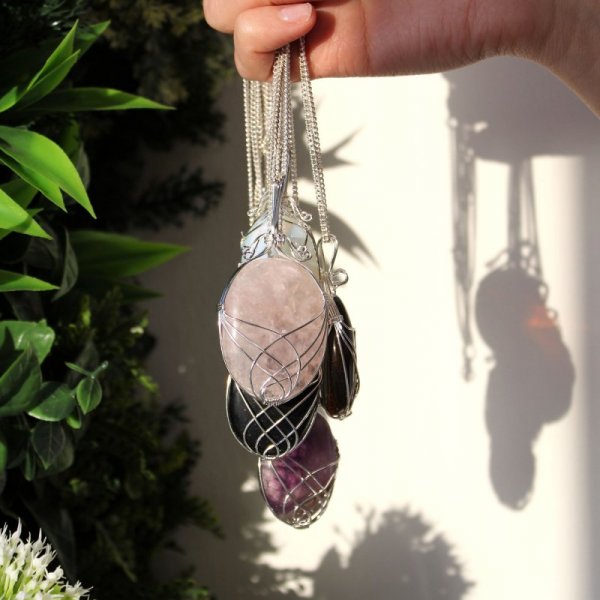 (image for) Swirl Wrapped Gemstone Necklace - Rose Quartz