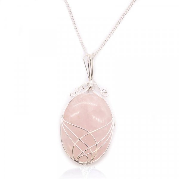 (image for) Swirl Wrapped Gemstone Necklace - Rose Quartz