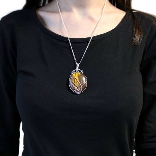 (image for) Swirl Wrapped Gemstone Necklace - Tiger Eye