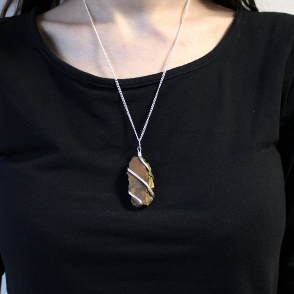 (image for) Cascade Wrapped Gemstone Necklace - Rough Tiger Eye