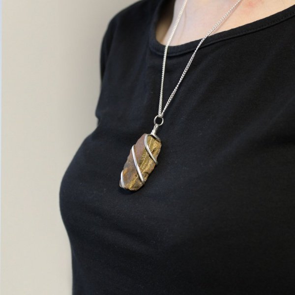 (image for) Cascade Wrapped Gemstone Necklace - Rough Tiger Eye