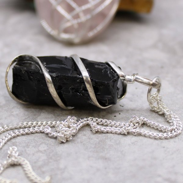 (image for) Cascade Wrapped Gemstone Necklace - Rough Black Onyx