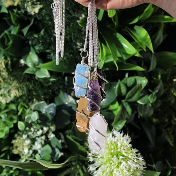 (image for) Cascade Wrapped Gemstone Necklace - Rough Opalite