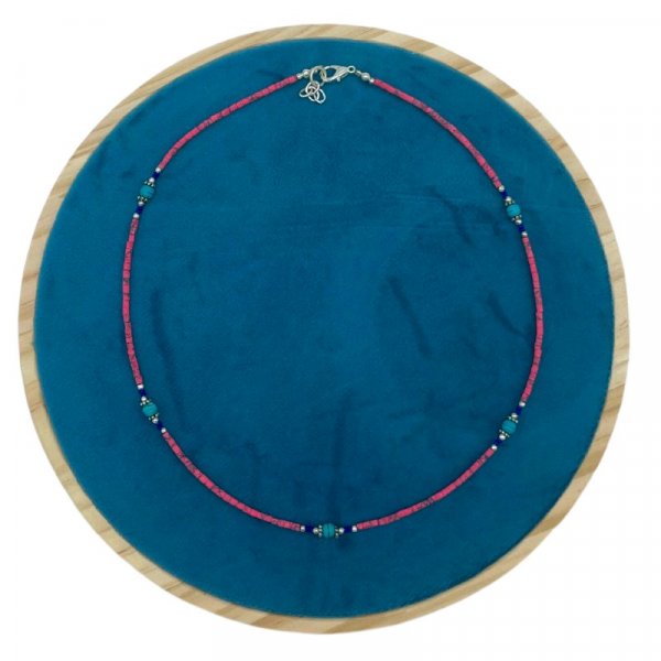 (image for) Nepalese Extra Fine Gem Necklace - Pink Coral & Turquoise Beads