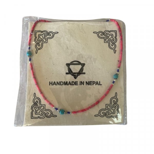 (image for) Nepalese Extra Fine Gem Necklace - Pink Coral & Turquoise Beads