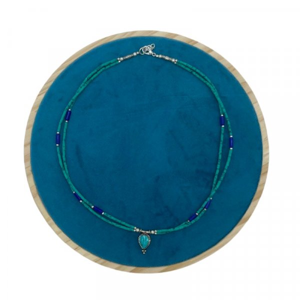 (image for) Nepalese Extra Fine Two Line Necklace - Lapis & Malachite Pendant