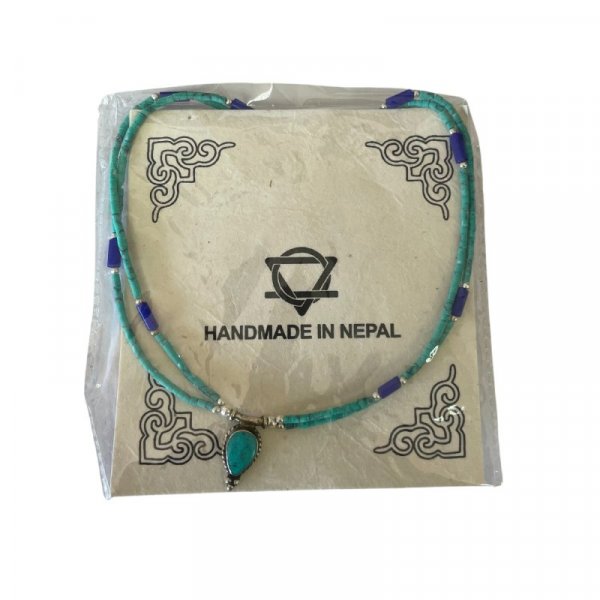 (image for) Nepalese Extra Fine Two Line Necklace - Lapis & Malachite Pendant