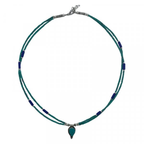 (image for) Nepalese Extra Fine Two Line Necklace - Lapis & Malachite Pendant