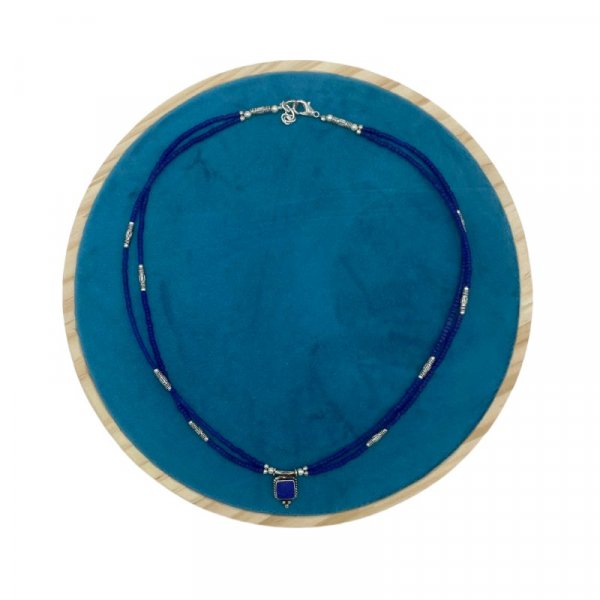 (image for) Nepalese Extra Fine Two Line Necklace - Blue Onyx & Lapis Pendant