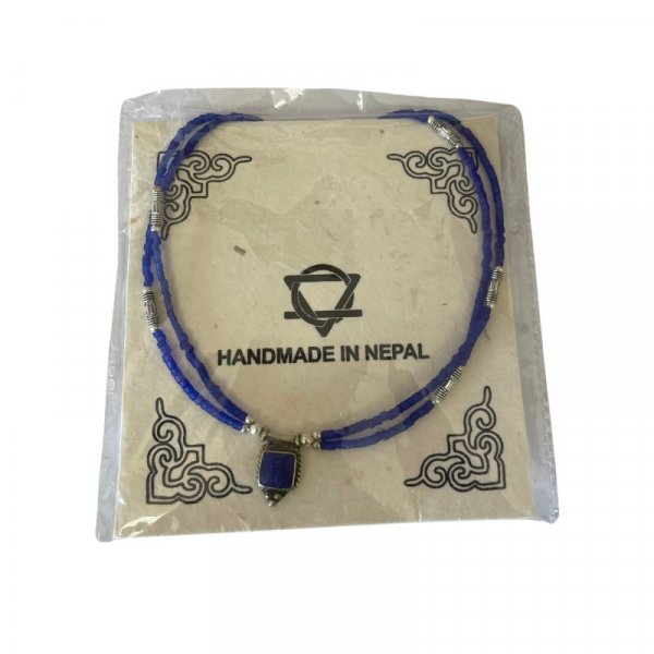 (image for) Nepalese Extra Fine Two Line Necklace - Blue Onyx & Lapis Pendant