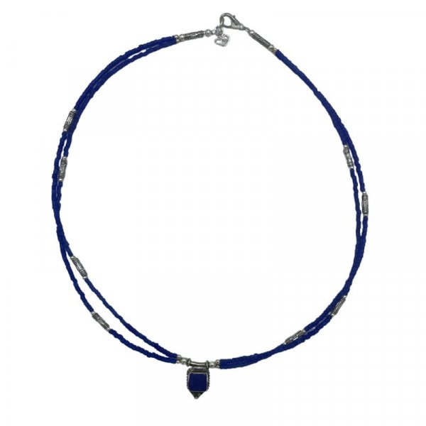 (image for) Nepalese Extra Fine Two Line Necklace - Blue Onyx & Lapis Pendant