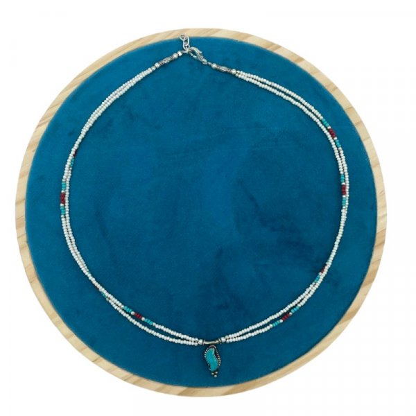 (image for) Nepalese Extra Fine Two Line Necklace - Pearl & Turquoise Pendant