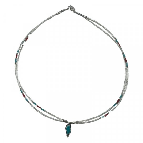 (image for) Nepalese Extra Fine Two Line Necklace - Pearl & Turquoise Pendant