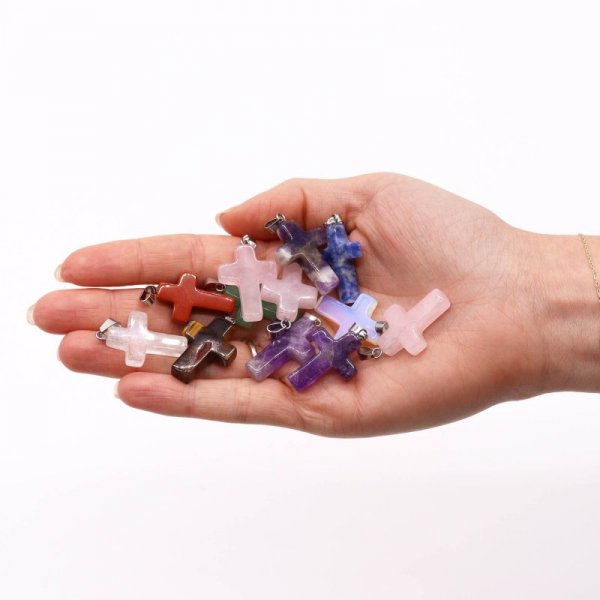 (image for) Gemstone Crosses Pendants (12 assorted) 25x18mm