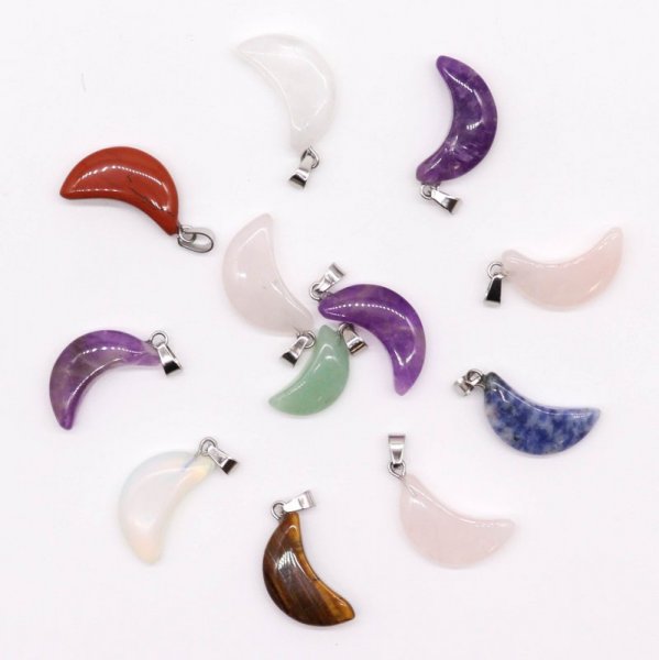 (image for) Gemstone Moons Pendants (12 assorted) 20x13mm
