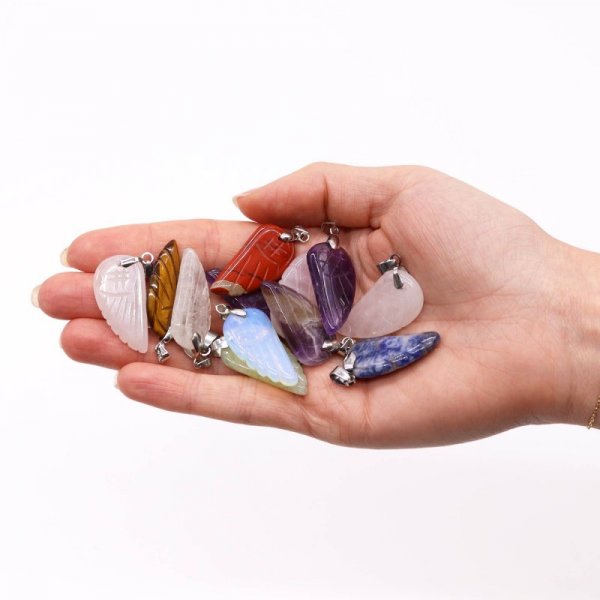 (image for) Gemstone Angel Wings Pendants (12 assorted) 28x15mm